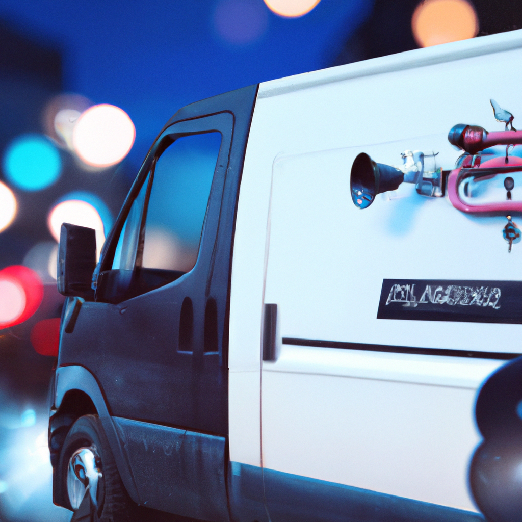 Service van at night with city lights, ClearFlow branding on the side